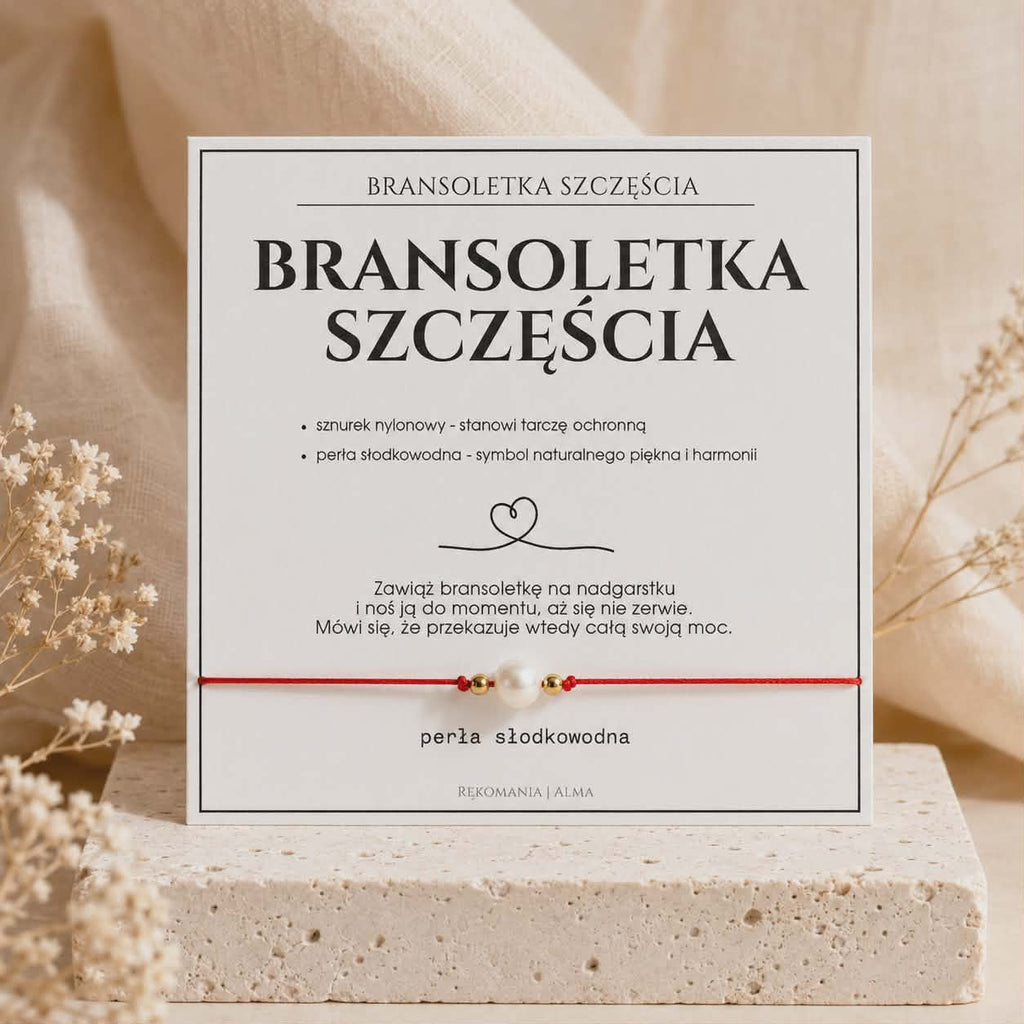 Bransoletka szczęścia z perłą słodkowodną i złotymi przekładkami