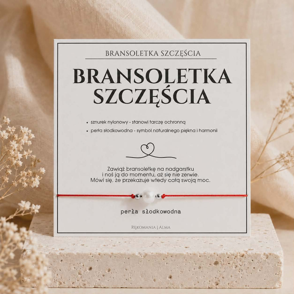 Bransoletka szczęścia z perłą słodkowodną i srebrnymi przekładkami