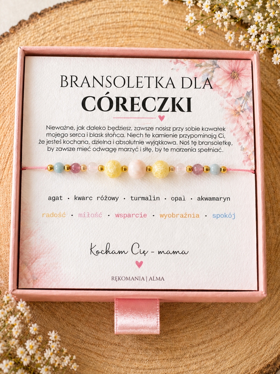 Bransoletka dla Dziecka - agat, kwarc różowy, turmalin, opal, akwamaryn