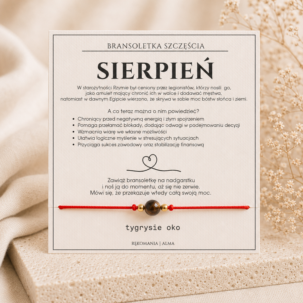 Bransoletka szczęścia - Sierpień z tygrysim okiem