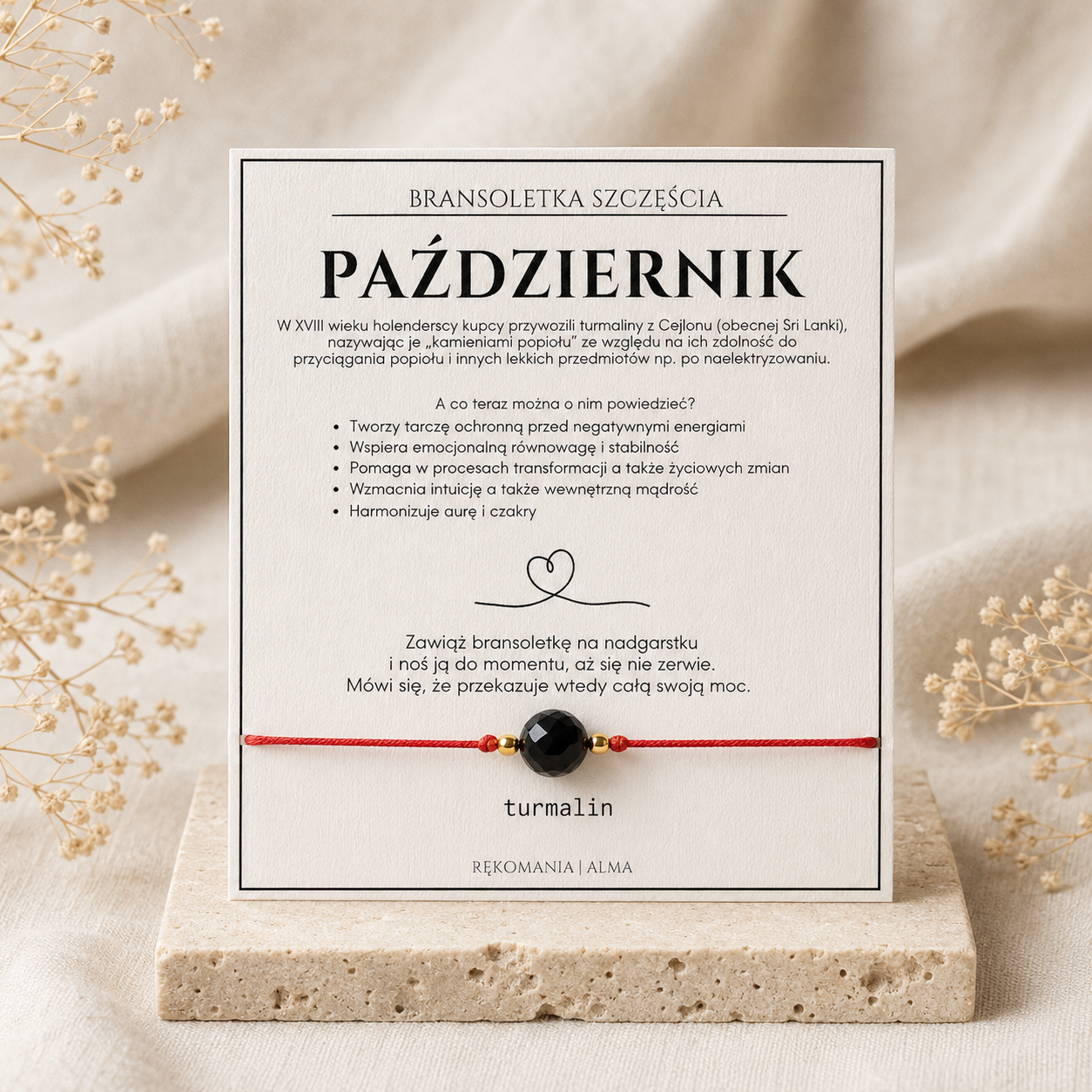 Bransoletka szczęścia - Październik z turmalinem