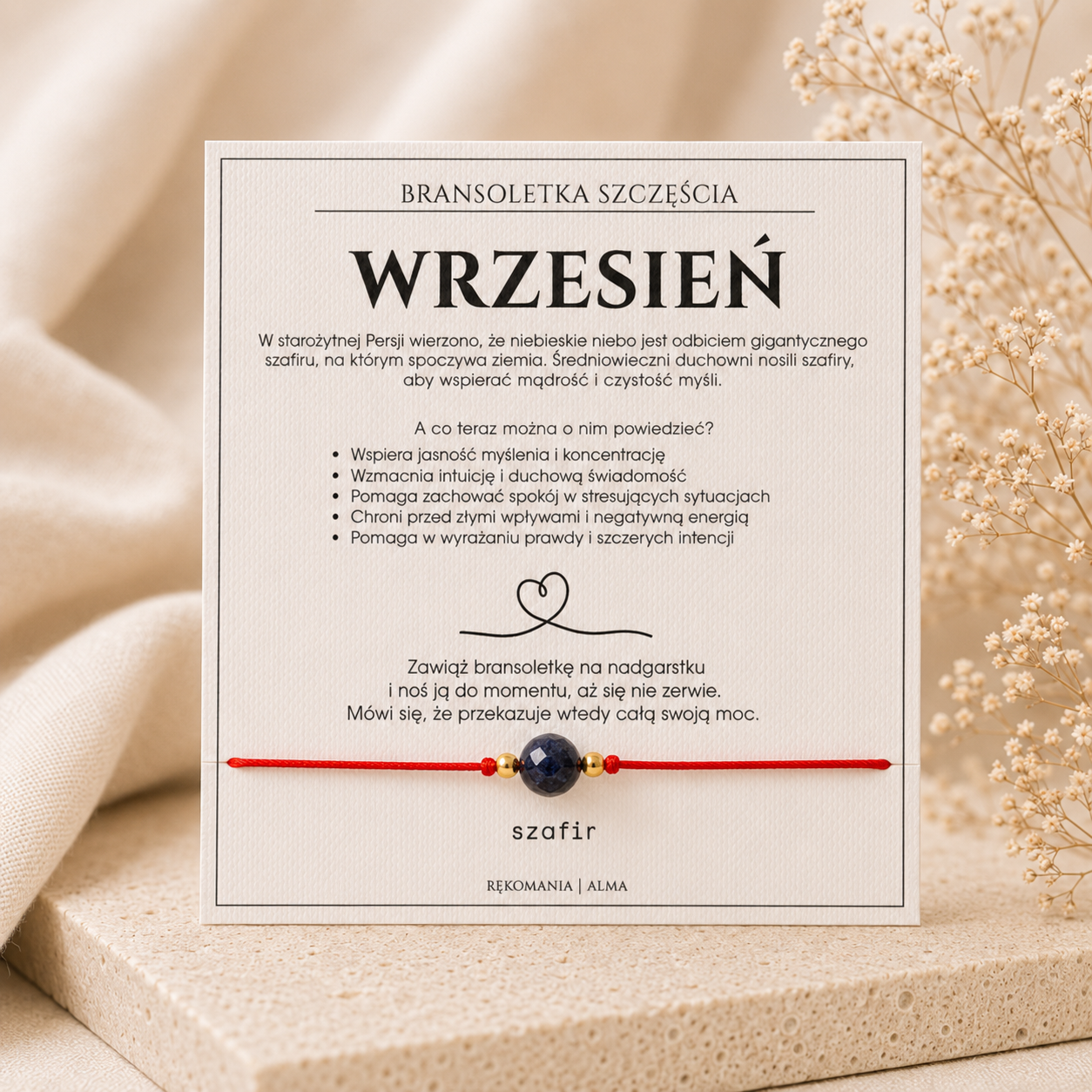Bransoletka szczęścia - Wrzesień z szafirem