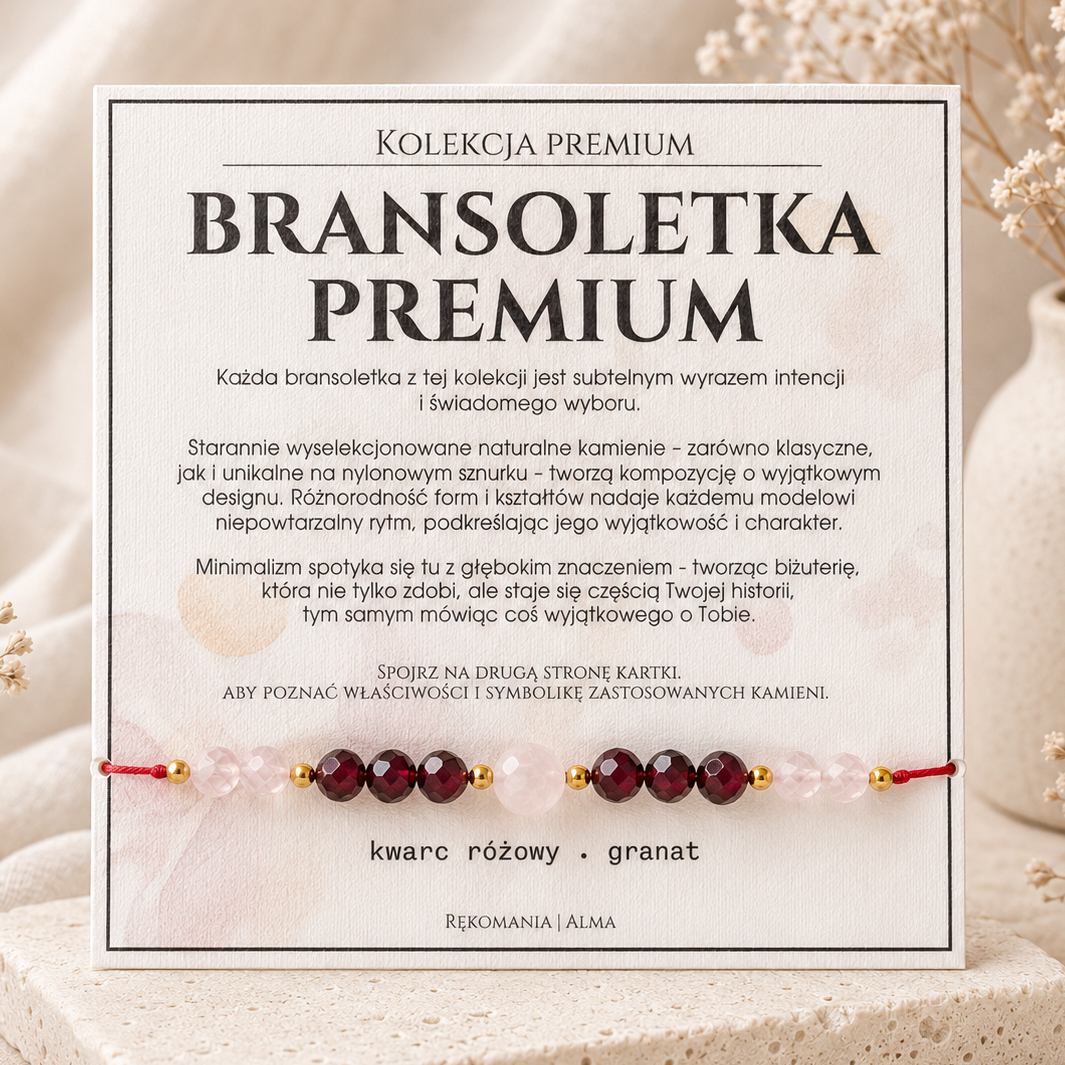 Bransoletka premium - kwarc różowy i granat