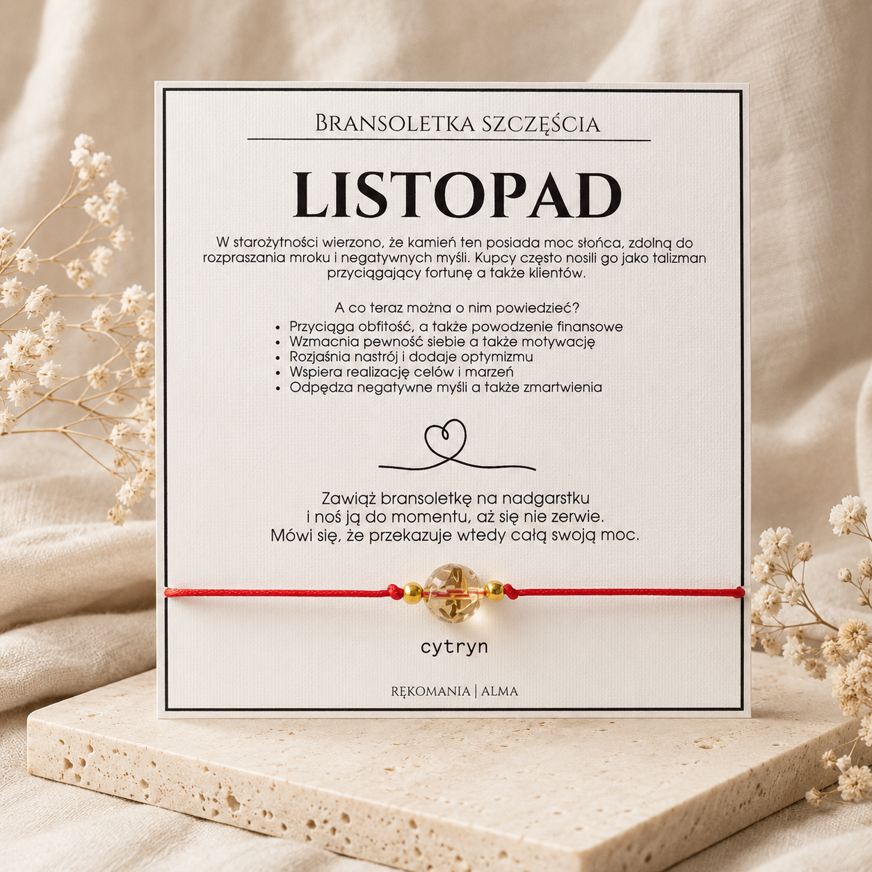 Bransoletka szczęścia - Listopad z cytrynem