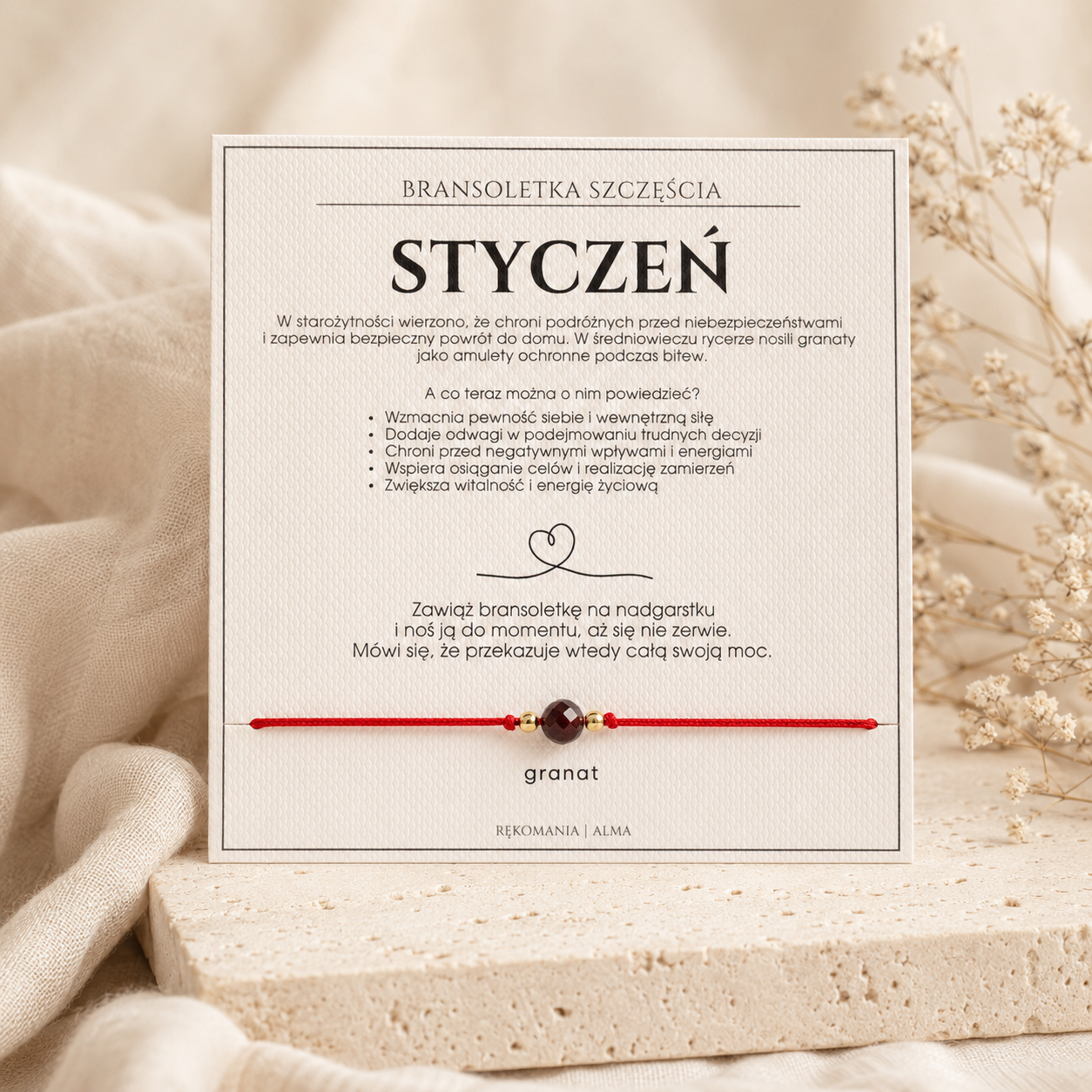 Bransoletka szczęścia - Styczeń z granatem