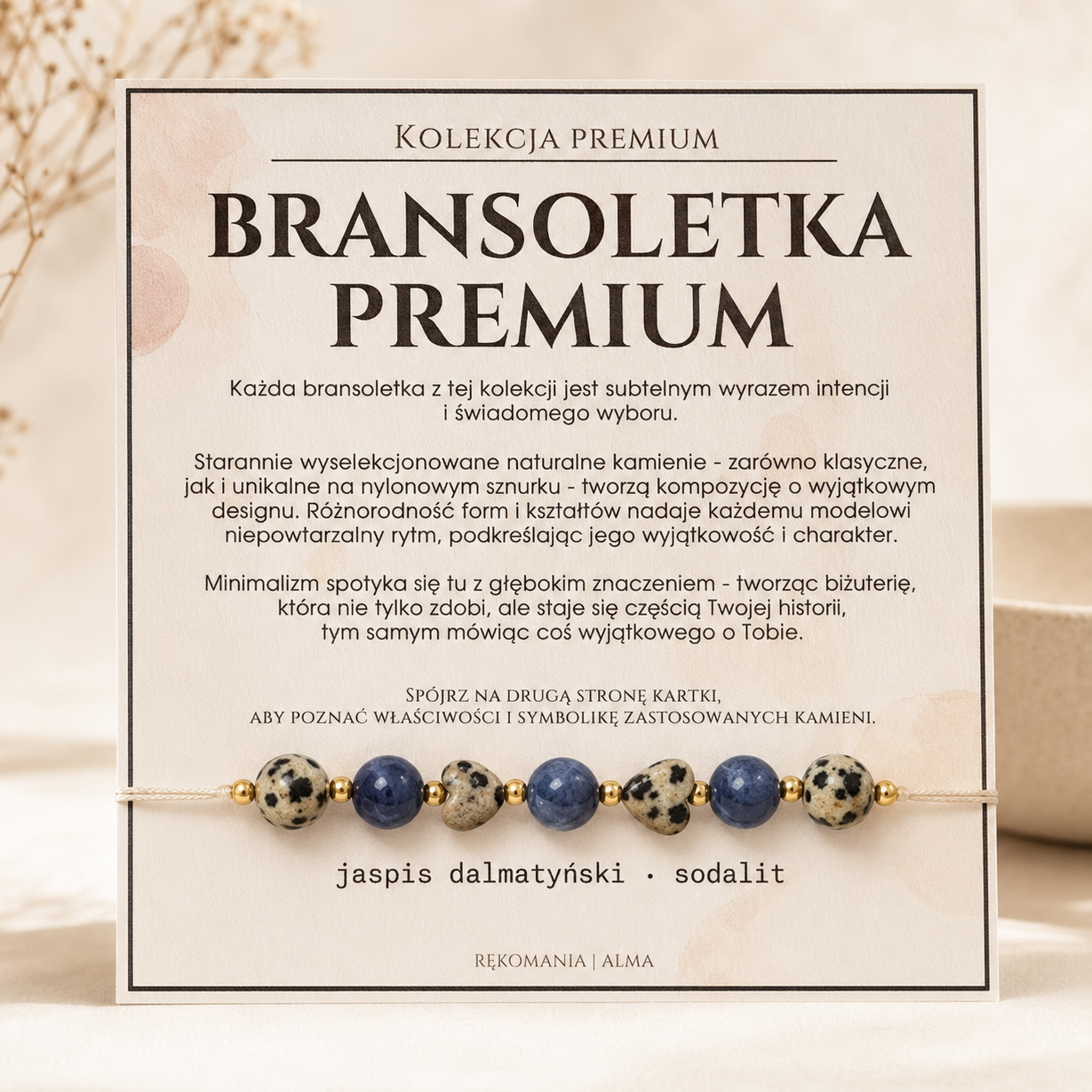 Bransoletka premium - jaspis dalmatyński i sodalit