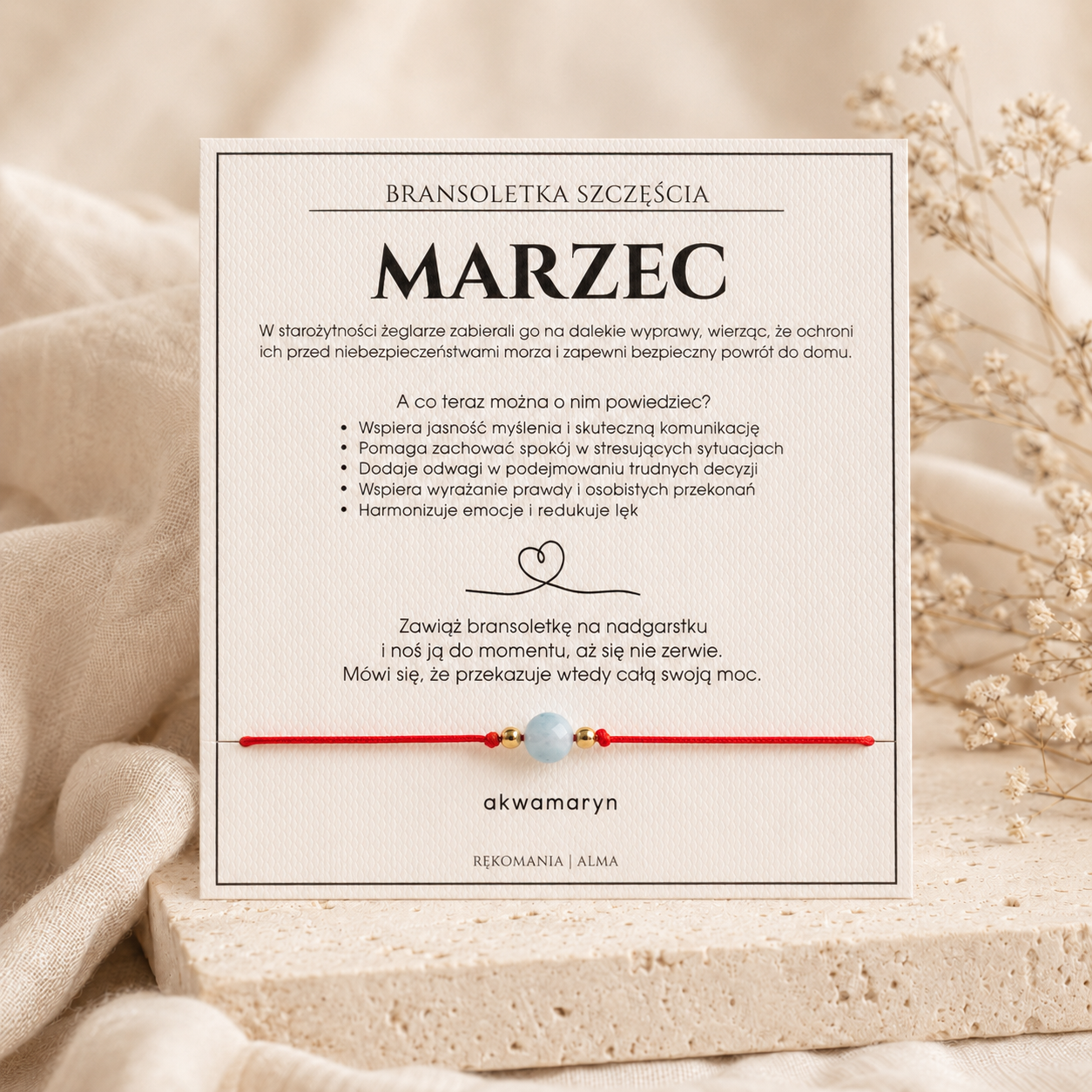 Bransoletka szczęścia - Marzec z akwamarynem